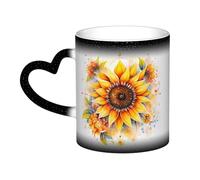 Tazas de café térmicas de cerámica con diseño de girasol amarillo en aceite para hombres y mujeres, regalo divertido