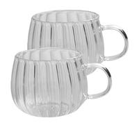 Tazas de calabaza de vidrio de 2 por ciento, taza de calabaza vertical con rayas con mango. Tazas de café de vidrio tazas de té sencillo para café té leche jugo de agua de acción de gracias