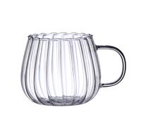 Tazas de calabaza transparentes - 400 ml de tazas de calabaza de vidrio | con asa de una sola capa de vidrio | Rayas verticales clásicas copa glāsstea | Taza Pumpkiñ Glašs para uso diario o ocasiones