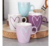 Juego de 4 tazas de café con asa, diseño de corazones, 230 ml
