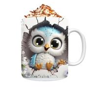 Tazas De Cerámica 3D, Tazas De Café Pintadas Planas | Novedad Taza De 11 Oz Decoración Búho Para Los Amantes Té De Leche Blanca Y Ergonómica De Excelente Calidad, Un Mango Cómodo
