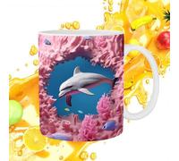 Tazas de cerámica con diseño de delfín 3D, bonitas tazas de cerámica pintada plana en 3D, taza de café novedosa, taza de café de 325 ml, decoración para los amantes del té con leche