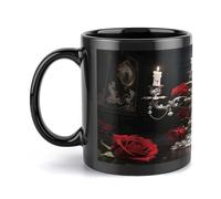 Tazas de cerámica con forma de candelabro plateado y rosa de sangre, bonitas tazas con asa grande, de 355 ml, para café con leche, chocolate caliente, té, elegantes tazas para uso diario en la oficina