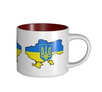 Tazas de cerámica de gran capacidad con emblema nacional de mapa de Ucrania, perfectas para cafeterías, diseño elegante con cómodo mango en C
