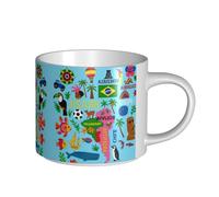 Tazas de cerámica de gran capacidad con mapa de América del Sur con iconos impresos, perfectas para cafeterías, diseño elegante con cómodo mango en C