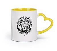 Tazas de cerámica duraderas con retrato de pie de cabeza de león africano, animal salvaje (11 oz/320 ml) para café, té, café con leche, leche, cacao, jugo y otras bebidas calientes en amarillo.