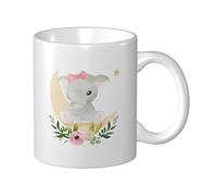 Tazas De Cerámica Elefante Sentado En La Luna Con Una Flower Tazza Di Latte Con Mango Mujeres Tazas De Desayuno, Para Deportista, Cumpleaños, Café, 330ml