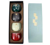 Tazas de Cerámica, Juego de 4 Tazas de Té de Cerámica de Diseño Japonés Tazas de Té de Cerámica Estilo Zen Tetera Artesanal Única China Tazas de Té con Caja de Regalo para Casa y, 7.7x6cm/3x2.4in