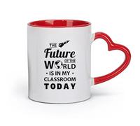 Tazas de cerámica para café y té con citas famosas del mundo del futuro, aprendizaje, educación, inspiración, conocimiento, sala de profesores (320 ml/11 oz) para el hogar y la oficina, color rojo