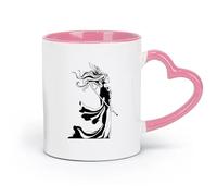 Tazas de cerámica para chocolate caliente con una hermosa chica samurái con espada, mujer guerrera, soldado guerrero japonés de dibujos animados (11 oz/320 ml) y aptas para microondas, color rosa