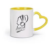 Tazas de cerámica para el hogar y la oficina con el logotipo de África y una niña africana con turbante (320 ml) ideal para cocinas, restaurantes y cafeterías, gran idea de regalo en amarillo.