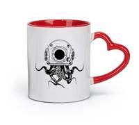 Tazas de cerámica para té y café, pulpo, tentáculos de buceo, baño, lavandería, pulpo, buceo, monstruo marino (11 oz/320 ml), para oficina, hogar, rojo