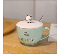 tazas de cerámica, tazas de sopa, Cute Ceramic Soup Bowl with Spoon for Soup Instant Noodles Milk Tea(Grey)