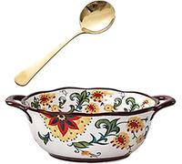 tazas de cerámica, tazas de sopa, Elegantes tazones de sopa de cerámica con cuchara, tazón grande de 26 onzas con flores pintadas a mano for sopa de cebolla con asa, cereales for desayuno, avena y ens
