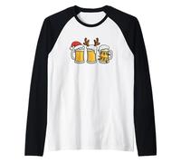 Tazas de Cerveza con Luces navideñas de Papá Noel Camiseta Manga Raglan