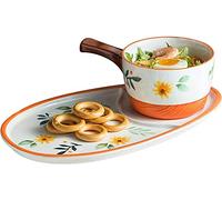 Tazas de desayuno gigantes, ensaladera, taza sopa cerámica, recipiente único, tazones té y café, platillos crema, juego platos for 1 persona, con soporte for galletas.-rojo (Color : Red)(Orange)