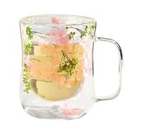 Tazas de doble pared - Tazas de de flores, 400 ml de té transparente | Diseño único hecho a mano de flores secas para mujeres, oficina, cocina, cafetería, fiesta, regalo, beber bebidas frías y