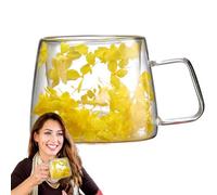 Tazas de flores: taza transparente con flores, taza de café de vidrio con flores en el interior | Taza de café con flores, taza de flores secas de 200ml, taza de flores con aislamiento de doble pared