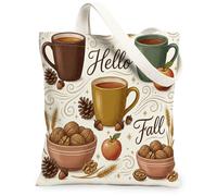 Tazas de lona para mujer, acogedoras piñas y bellotas de otoño, color marrón, lavable, reutilizable, bolsa de mercado, ideas para ir de compras, Marrón, 13x15 Inch