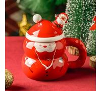 Tazas de Muñeco de Nieve con Tapa, Vaso Térmico Antiderrame, Tazas de Café Navideñas de Porcelana de 400 Ml con Cuchara, Bonita Vajilla de Cerámica, Regalo de Invierno Para Hogar(Green)