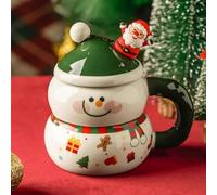 Tazas de Muñeco de Nieve con Tapa, Vaso Térmico Antiderrame, Tazas de Café Navideñas de Porcelana de 400 Ml con Cuchara, Bonita Vajilla de Cerámica, Regalo de Invierno Para Hogar(Yellow)