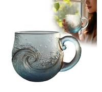Tazas de olas de vidrio de mar, taza de vidrio soplado a mano de 12 onzas, tazas temáticas de playa con textura única para té, vino, regalos hechos a mano inspirados en el mar para los amantes del
