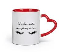 Tazas de porcelana de cerámica Pestañas Haz que todo esté desordenado Tienda de cosméticos de belleza perfecta (11 oz / 320 ml) para oficina, hogar Rojo