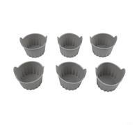 Tazas de silicona aptas para alimentos, 6 piezas para uso en freidoras de aire, no exteriores, resistentes al calor hasta límites de alta temperatura (gris)
