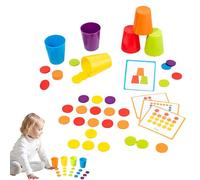 Tazas de tazas para, tazas de apilamiento de juguete | Juegos de apilamiento clásicos para adultos | Juego de pensamiento de rompecabezas con 50 tarjetas de preguntas para el aprendizaje interactivo