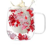 Tazas de té aisladas de doble capa - Tazas de café de vidrio floral, vidrio resistente al calor, taza de vidrio transparente de 200 ml con asa para espresso, capuchino, latte, batidos, té, cocina, G