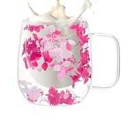 Tazas de té aisladas de doble capa - Tazas de café de vidrio floral, vidrio resistente al calor, taza de vidrio transparente de 200 ml con asa para espresso, capuchino, latte, batidos, té, cocina, G