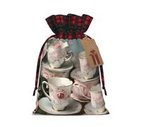 Tazas de té con rosas, bolsa romántica resistente con cordón de 8.3 x 11.8 pulgadas, bolsa de regalo moderna y práctica para necesidades diarias, 1 unidad