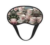 Tazas de té con rosas con estampado romántico, antifaz para dormir, antifaz para ojos, cubierta suave y ligera, para meditación, viajes, yoga