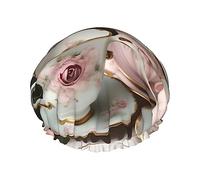 Tazas de té con rosas, gorro de ducha con estampado romántico para mujer, ligero, reutilizable, suave, doble capa impermeable, a prueba de fugas.