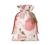 Tazas de té con rosas románticas desgastadas de 4.7 x 6.9 pulgadas, bolsa de regalo de gran capacidad con cordón para tus regalos preciosos de Halloween, 1 unidad