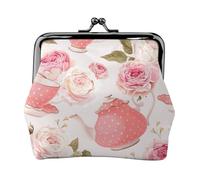 Tazas de té con rosas, romántico, con estampado desgastado, práctico, monedero, lindo mini monedero para mujer (11,5 x 10,5 cm) exquisito, Negro -, Talla única