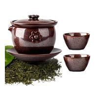 Tazas de té de cerámica, juego de té chino - Servicio de cristalería y vasos | Servicio de cerámica, tazas antiquemaduras, para el hogar, oficinas, viajes, re