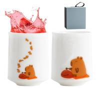 Tazas de té de cerámica sin agarre, juego de té de cerámica de estilo japonés | Tazas de té de transición estilo chino/japonés, juego de tazas de té resistentes y reductoras de derrames para Capybara