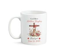 Tazas De Té Humor Taza Cerámica Dios Bendiga El Bautismo Con Una Cruz De Flores Y Una Fecha. Porcelana Tazas De Café Para Cocina Leche Mamá 330Ml