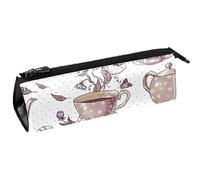 Tazas de té y tazas de flores, bolsa de bolígrafos, bolsa de papelería, bolsa de lápices, bolsa de cosméticos, bolsa compacta con cremallera, multicolor, 5.5 ×6 ×20CM/2.2x2.4x7.9 in, Organizador de