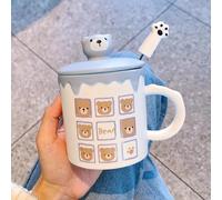 Tazas de Viaje Creativas con Diseño Osito en 3D Para Café, Vaso Térmico Aislado de 414 Ml con Cuchara, Taza Para Camping Tapa Antiderrame, Calientes o Frías, Para Niñas(Blue)