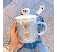 Tazas de Viaje Creativas con Diseño Osito en 3D Para Café, Vaso Térmico Aislado de 414 Ml con Cuchara, Taza Para Camping Tapa Antiderrame, Calientes o Frías, Para Niñas(Brown)