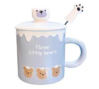 Tazas de Viaje Creativas con Diseño Osito en 3D Para Café, Vaso Térmico Aislado de 414 Ml con Cuchara, Taza Para Camping Tapa Antiderrame, Calientes o Frías, Para Niñas(White)