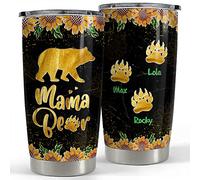 Tazas De Viaje Isotérmica Con Pajita Y Tapa Taza Aislante Isotérmica Termo Café Para Navidad Amigo Papá 590 Ml Vaso Personalizado Para Mamá: Mamá Osa, Girasol Dorado