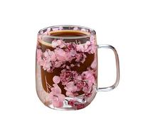Tazas de vidrio aisladas, juego de tazas de café de doble pared, vasos de té de 12 onzas con resistente al calor, vasos de borosilicato transparente, diseño de estilo floral, de bebidas para el