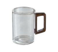 Tazas de vidrio clásicas tazas de vidrio con mango de madera, vasos de borosilicato transparentes para té, café, leche y zumos, cristalería (transparente, pequeño)