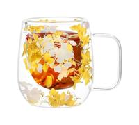 Tazas de vidrio con doble aislamiento, tazas de café de vidrio con flores | Tazas de café aisladas de doble capa, tazas de té de vidrio transparente con asa de 250 ml para jugo, bebidas, agua