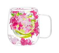 Tazas de vidrio con doble aislamiento, tazas de té aisladas con flores | Taza transparente de aislamiento térmico, tazas de té aisladas de doble capa con asa de 250 ml para té, leche