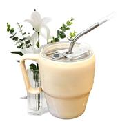 Tazas de vidrio con y pajitas - Taza de café con estampado de letras y asa, diseño reutilizable resistente al calor | Taza de paja multiusos para bebidas calientes heladas, restaurante, cocina,