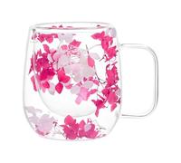 Tazas de vidrio de doble aislamiento, taza de café aislada con flores secas, tazas de café de vidrio transparente, taza de aislamiento térmico de doble capa con asa de 200 ml para espresso, capuchino